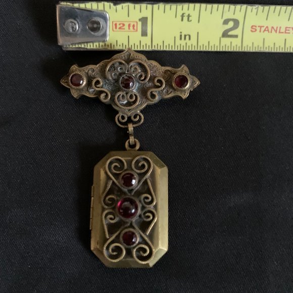 Antique Vintage HOBE Brooch Locket Pin Pendant Photo Holder - Picture 9 of 11